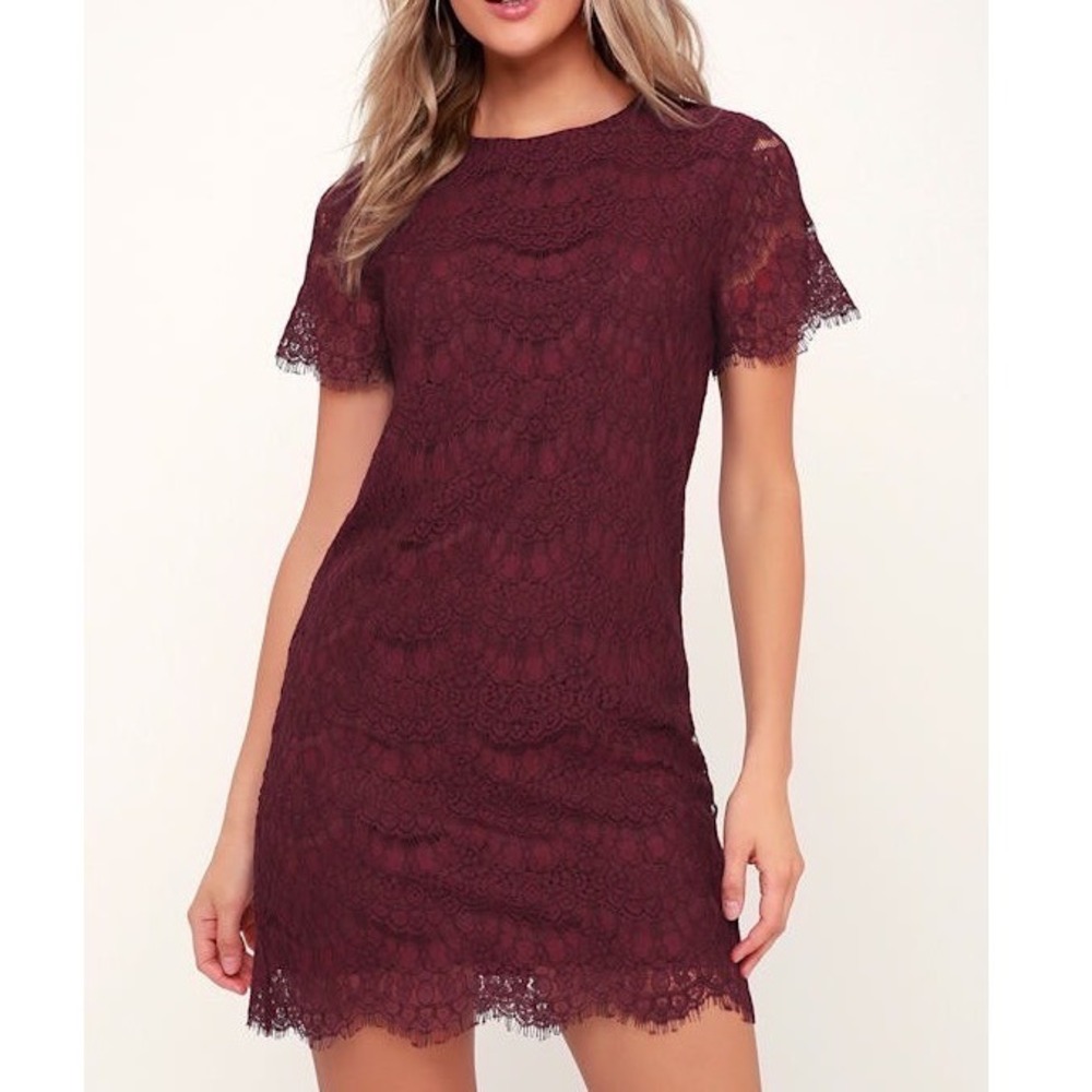 NWT‎ Lulus Take Me to Brunch Burgundy Lace Shift Dress Large